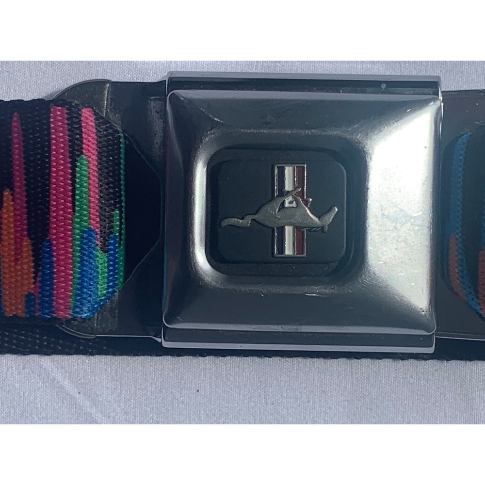 Buckle-Down Ford Mustang Seatbelt Belt Multicolor Paint Drip Chrome Buckle#917 - Picture 3 of 4